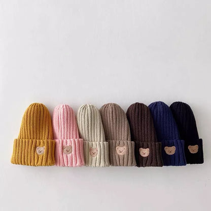 Embroidery Kids Girls Boys Beanies Caps Warm Soft Casual Autumn Winter Solid