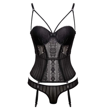 CINOON Gothic Corset Bustier With Cup Girdle Set With Straps Transparent