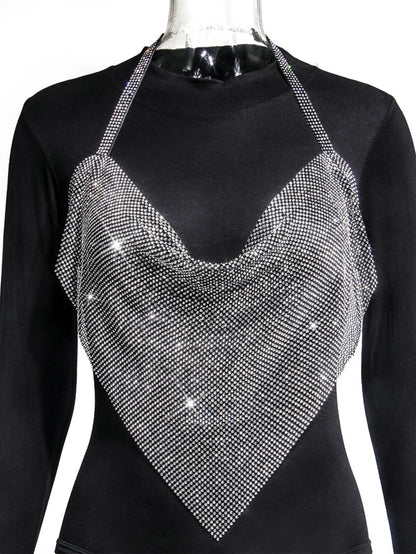 Sexy Y2k Halter Metal Rhinestone Crop Tops Women 2024 Summer Top Bralette