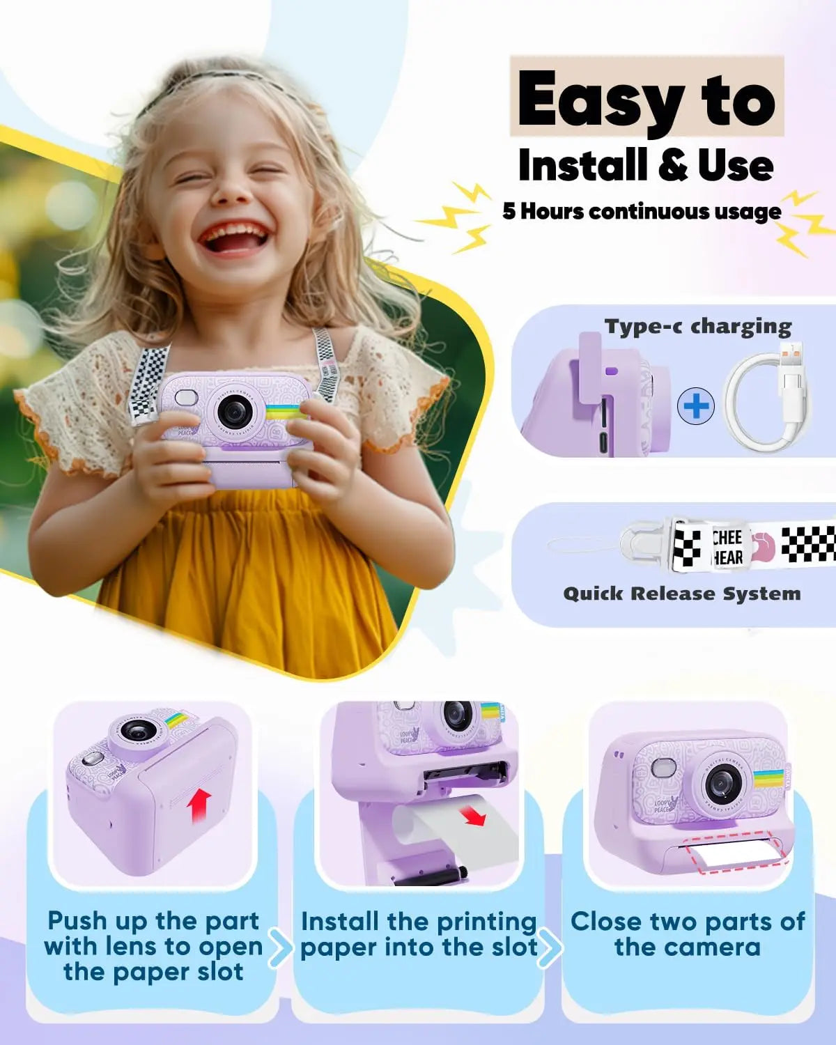 Instant Print Camera for Kids,2.0 Inch Screen Kids Instant Cameras