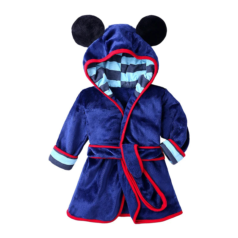 Cartoon Children's Robe Flannel Baby Bathrobe Long Sleeve Hooded Kids Bath Robe