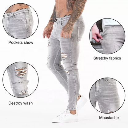 Gingtto Dropship Wholesale Men'S Stretch Jeans Custom Logo Ripped Jeans Skinny