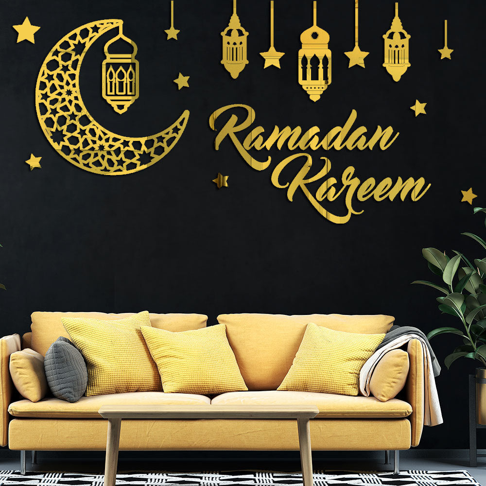 Muslim Islam Eid Mubarak Ramadan Crystal Mirror Wall Sticker Room Decorations