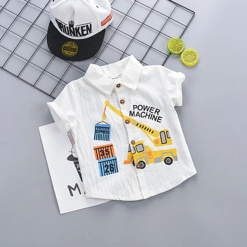 DIIMUU 1-5y Children Boys Summer Short Sleeve Shirt Kids Cotton Tops Clothes