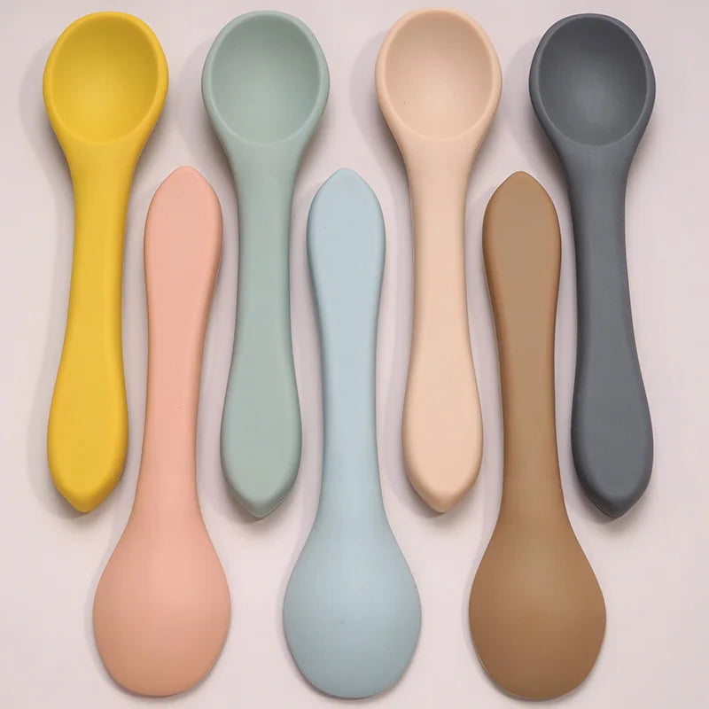 Silicone Spoon Feeding Baby Spoons Toddler Flatware Candy Color Spoon for Kids