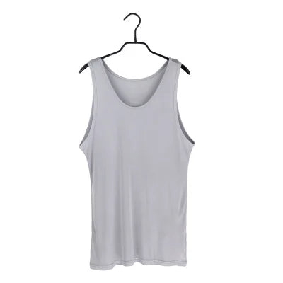 Men Tank Tops 100%Real Silk Solid Tanks for Men O Neck Vest