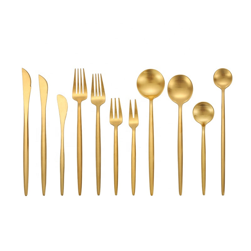 Stainless Steel 304 Matte Gold Flatware Hotel Luxury Dinnerware Spoon and Fork