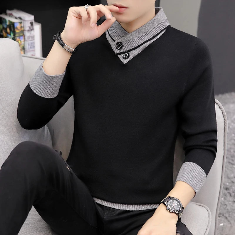 Men  Autumn V-Neck Pullover Sweater Men's Slim Fit Knitted Pullovers Men's