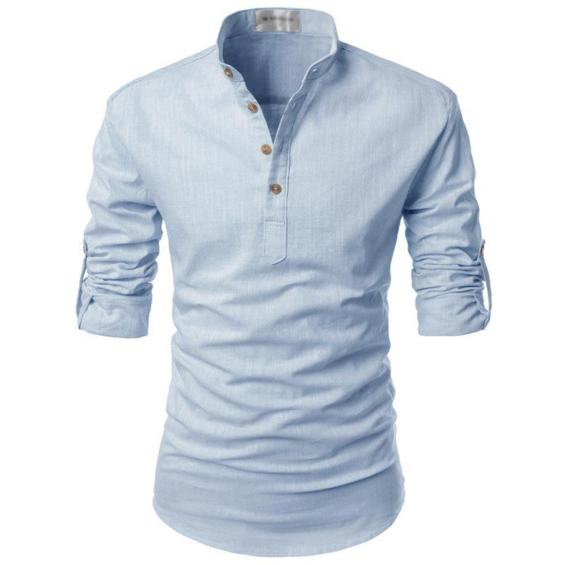 Stand Collar Men T Shirt Solid Color Middle Sleeve Summer Casual T-Shirts