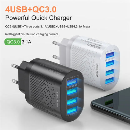 USLION EU/US Plug USB Charger for iPhone 11 Samsung Xiaomi 4 Port 48W