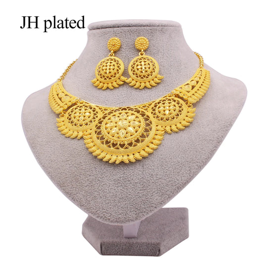 Jewellery Set Gold Color Collares Necklace Earrings Set Dubai Wedding Ornament