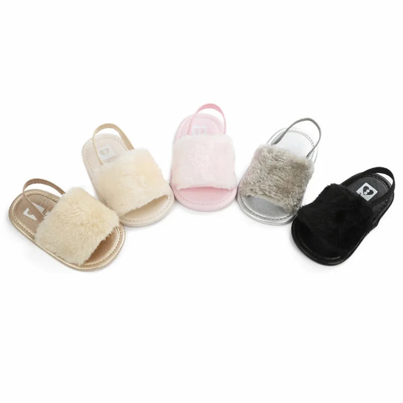 Summer Newborn Infant Baby Girls Soft Sole Sandals Plush Slide Sandal Toddler