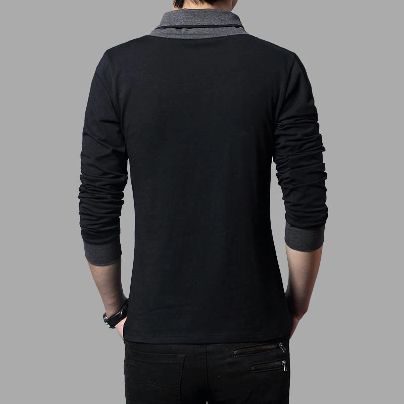 2024 Fashion Brand Trend Slim Fit Long Sleeve T Shirt Men Collar Tee V-Neck