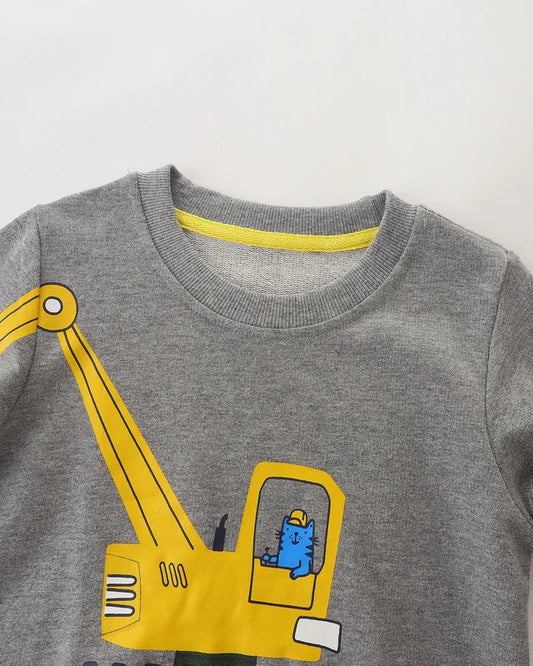 Little Maven Baby Boys Sweatshirts Excavator Embroidery Infants Sweatshirts