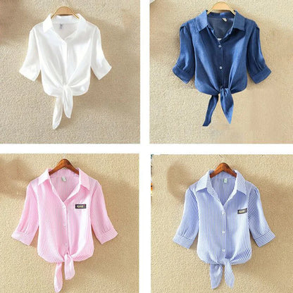 100% Cotton Womens Blouse Shirt White Summer Blouses Shirts