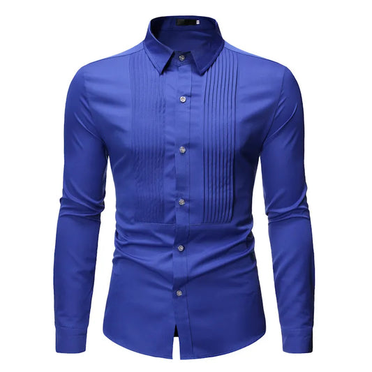 Royal Blue Wedding Tuxedo Shirt Men 2023 Brand Fashion Slim Fit Long Sleeve