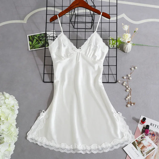 Women's Satin Nightgown Night Dress Women Sexy Sleepwear Lace Summer Nightdress