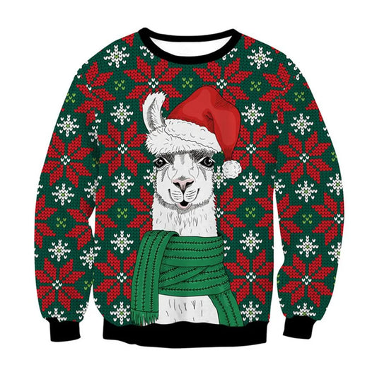 HX Animals Christmas Sweatshirt 3D Graphics Christmas Alpaca Pullovers