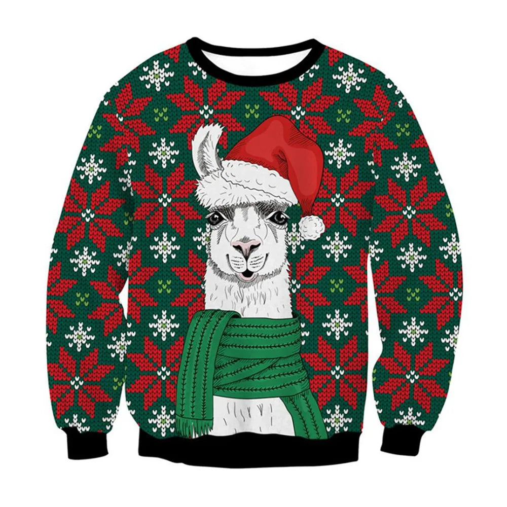 HX Animals Christmas Sweatshirt 3D Graphics Christmas Alpaca Pullovers