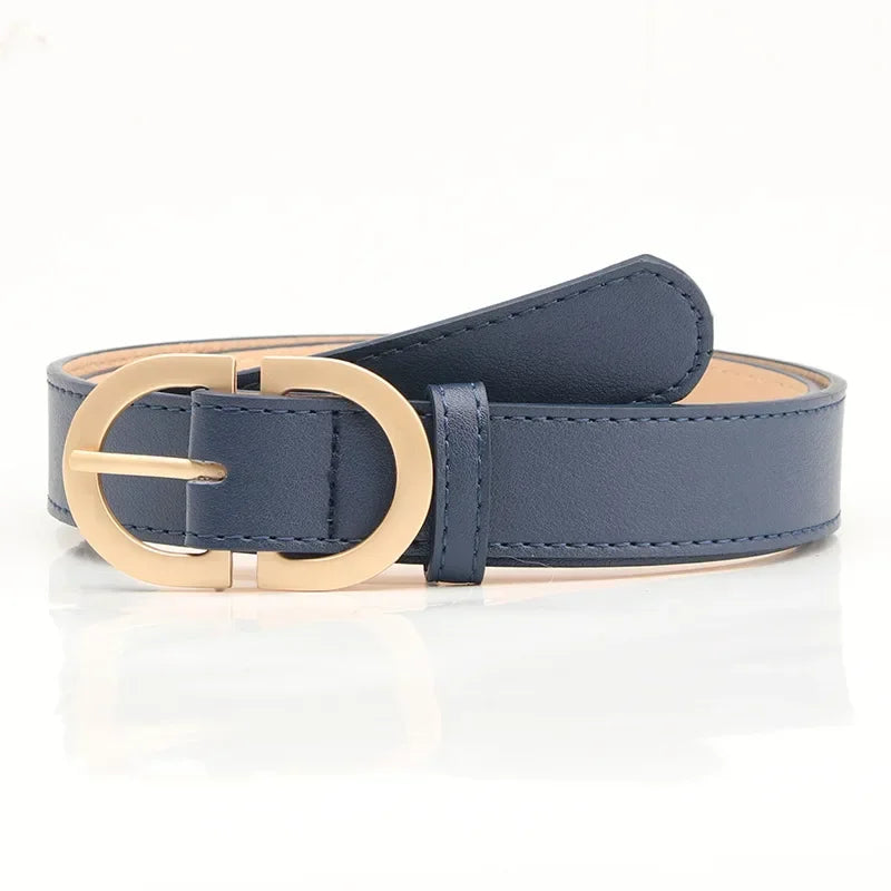 Thin Female Circle Buckles Belt Deduction Side Gold Buckle Jeans Belts Women