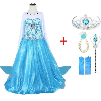 Princess Girl Dresses Snow Queen Elsa Costume for Kids Cosplay Dress Up