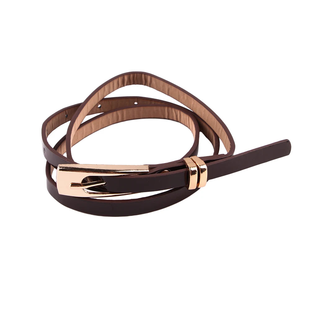 Fashion Female Thin PU Leather Narrow Waistband Belt for Girl Skinny Candy Belt