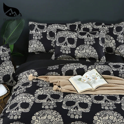 Dream NS Flower Skull Beddings and Bed Sets Black Color Duvet