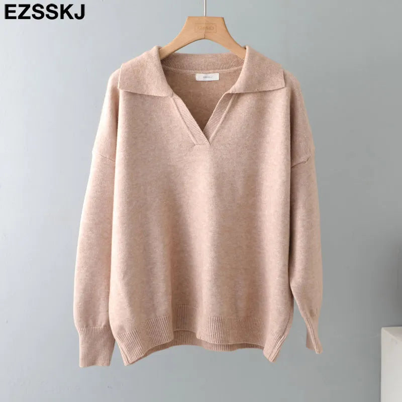 Autumn Winter Casual Chic V-Neck Oversize Thick Sweater Pullovers