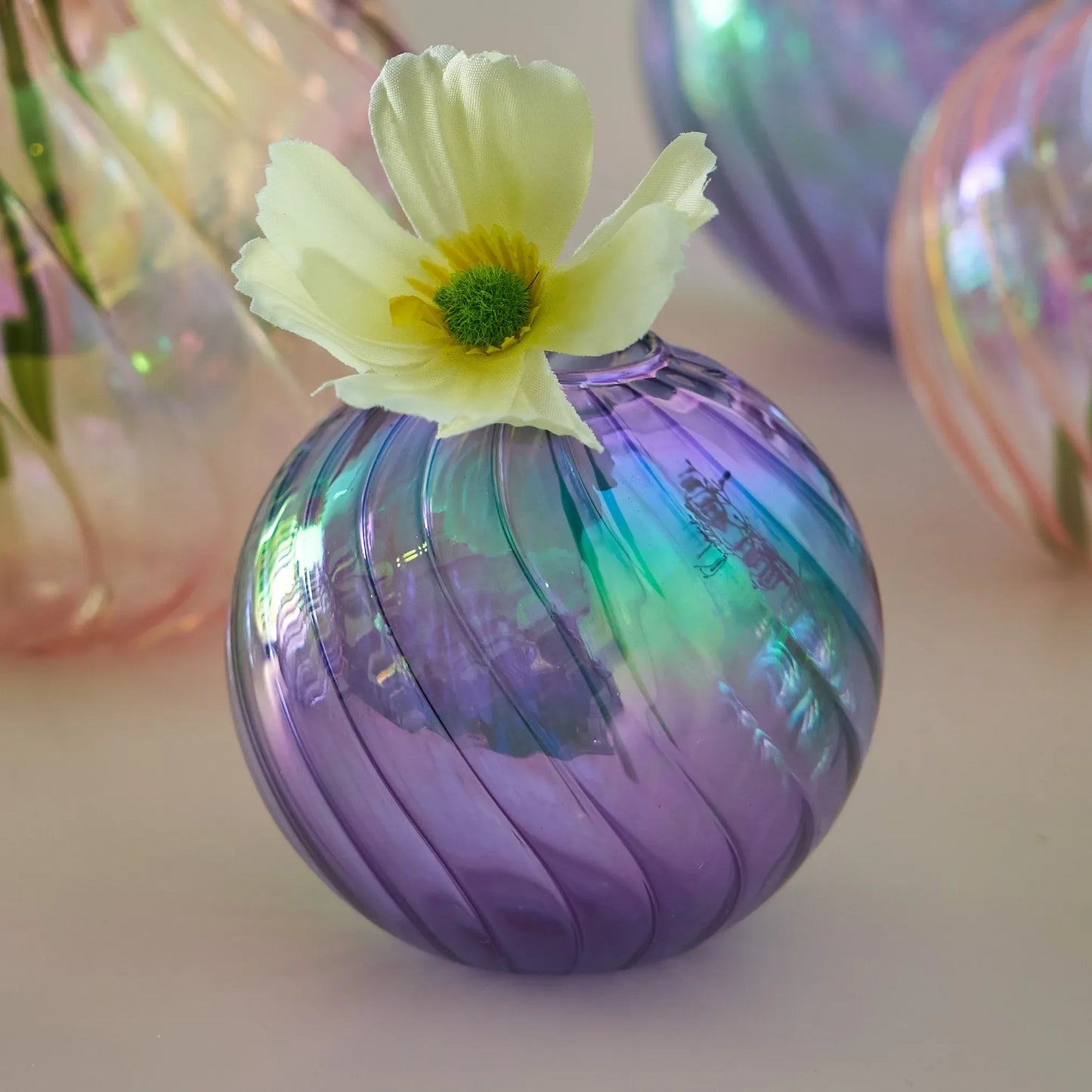 Iridescent Ball Vases Decoration Home Living Room Flower Pot for Interior Glass