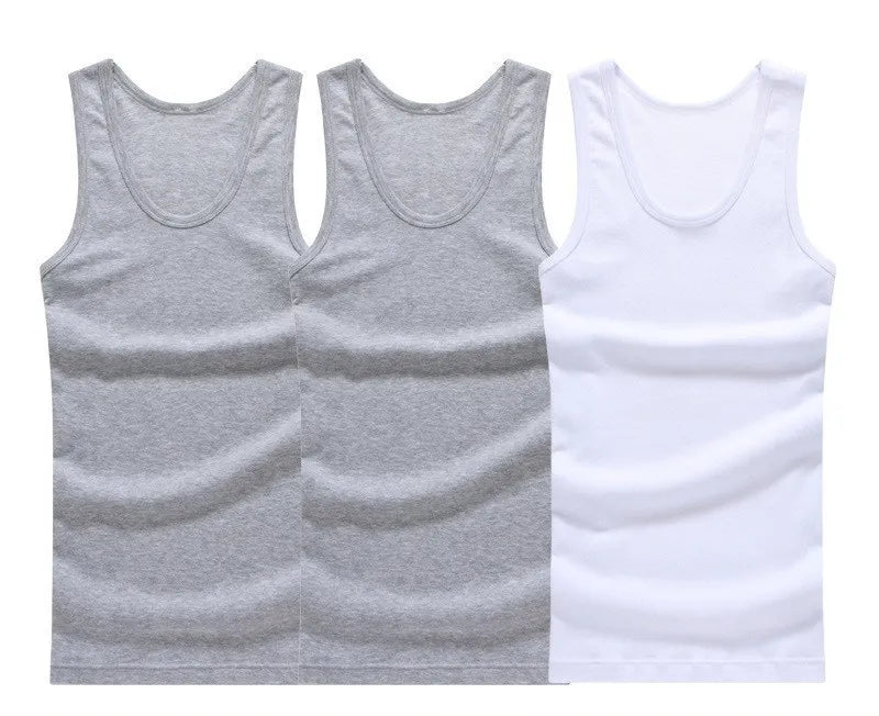 3pcs/Lot Cotton Mens  Underwear Sleeveless Tank Top Solid Muscle Vest