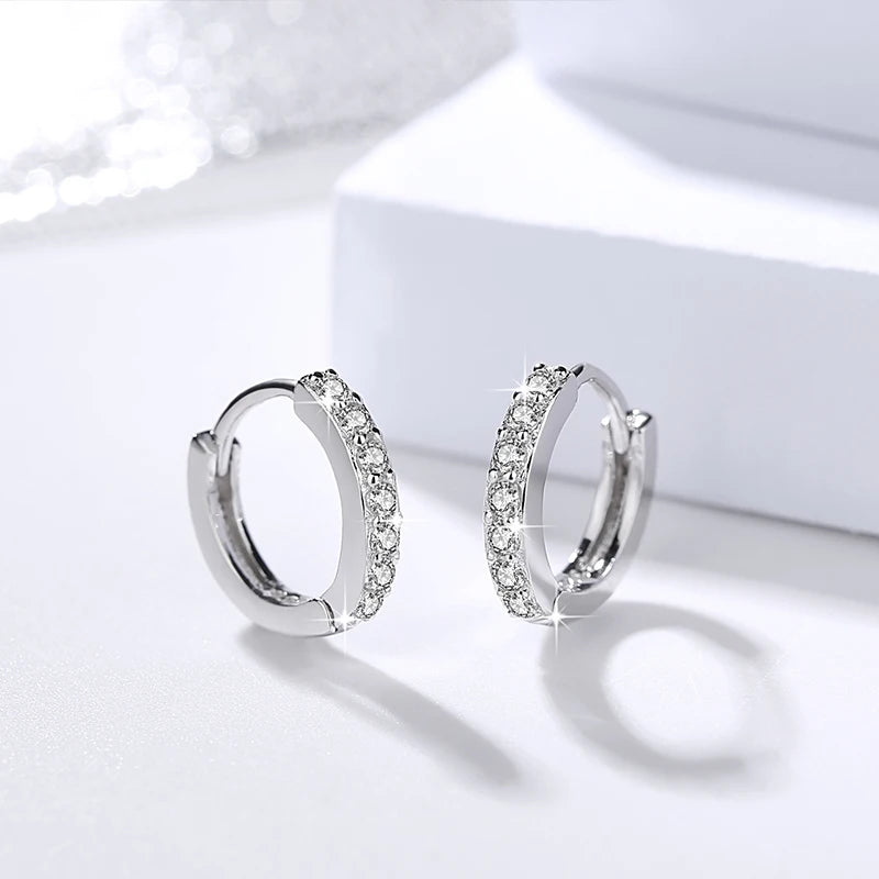 100%  Real 925 Sterling Silver Hoop Earrings for Women Round Circle Earring