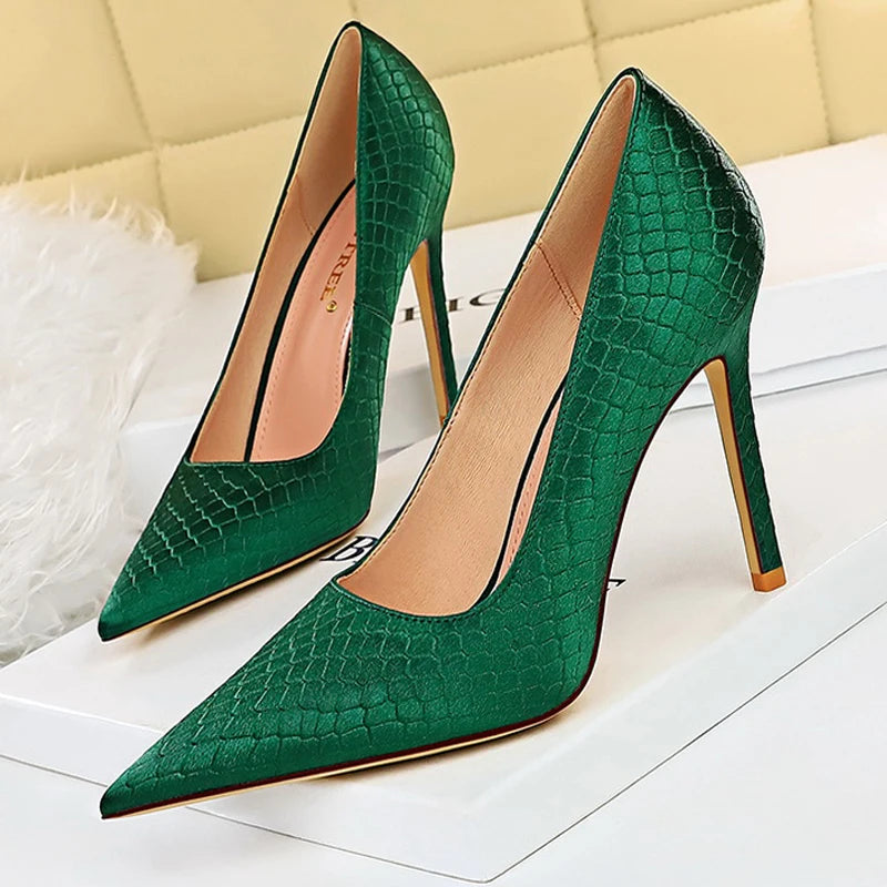 BIGTREE Shoes New Snake Pattern Women Pumps Sexy High Heels Party Shoes