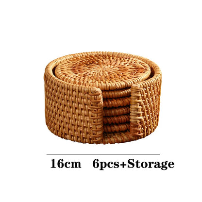 1PC Round Natural Rattan Coasters Bowl Pad Handmade Padding Cup Mats Insulation