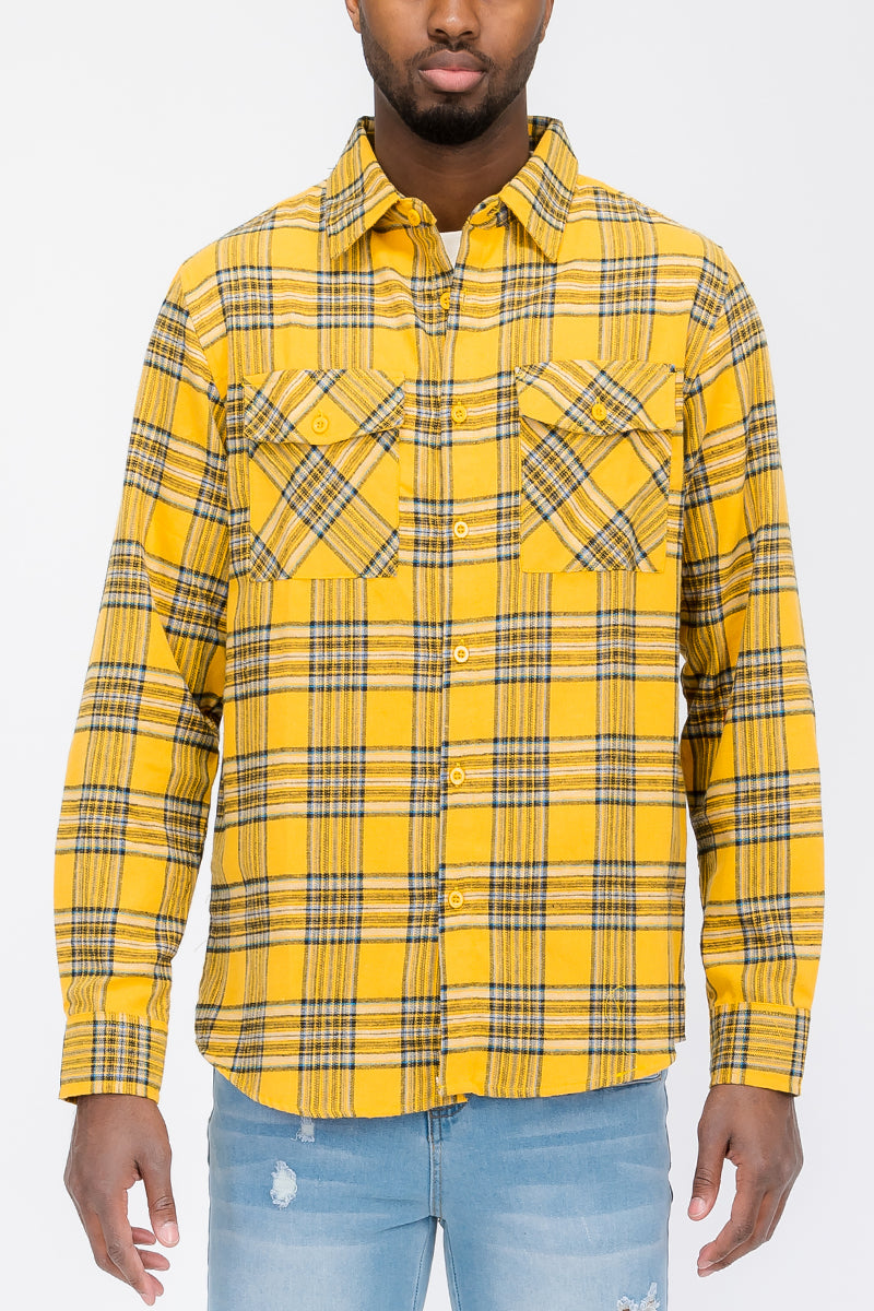 Long Sleeve Checkered Plaid Brushed Flannel