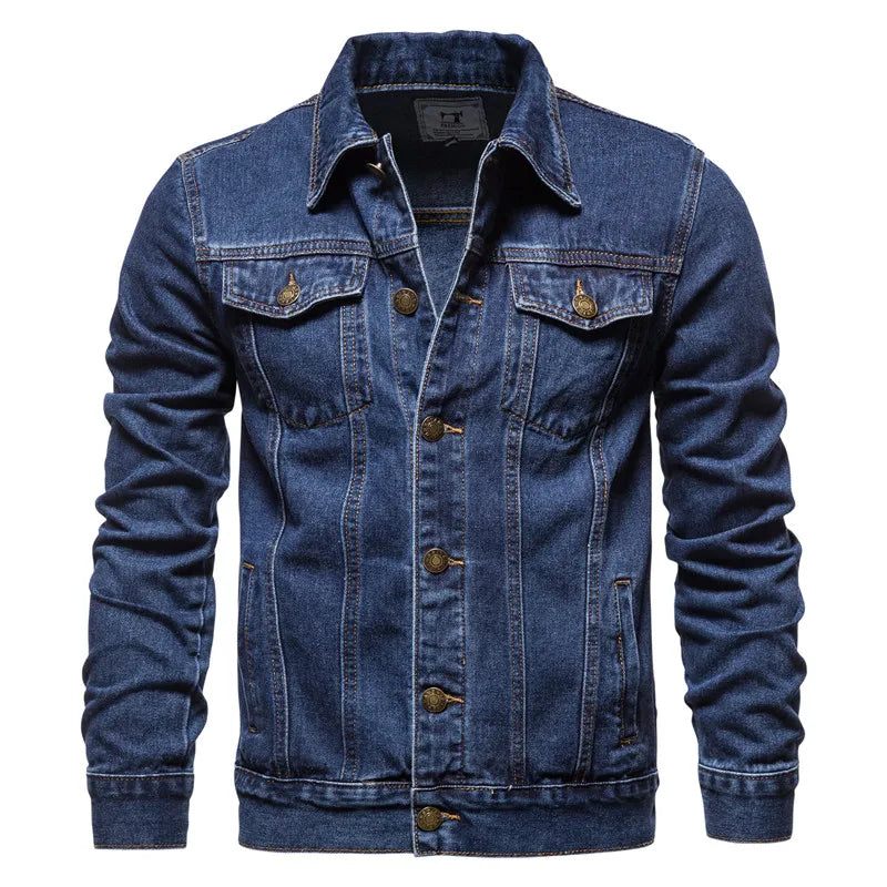 Denim Jacket Men Fashion Causal Oversized Cotton Casual Black Blue Denim Jacket