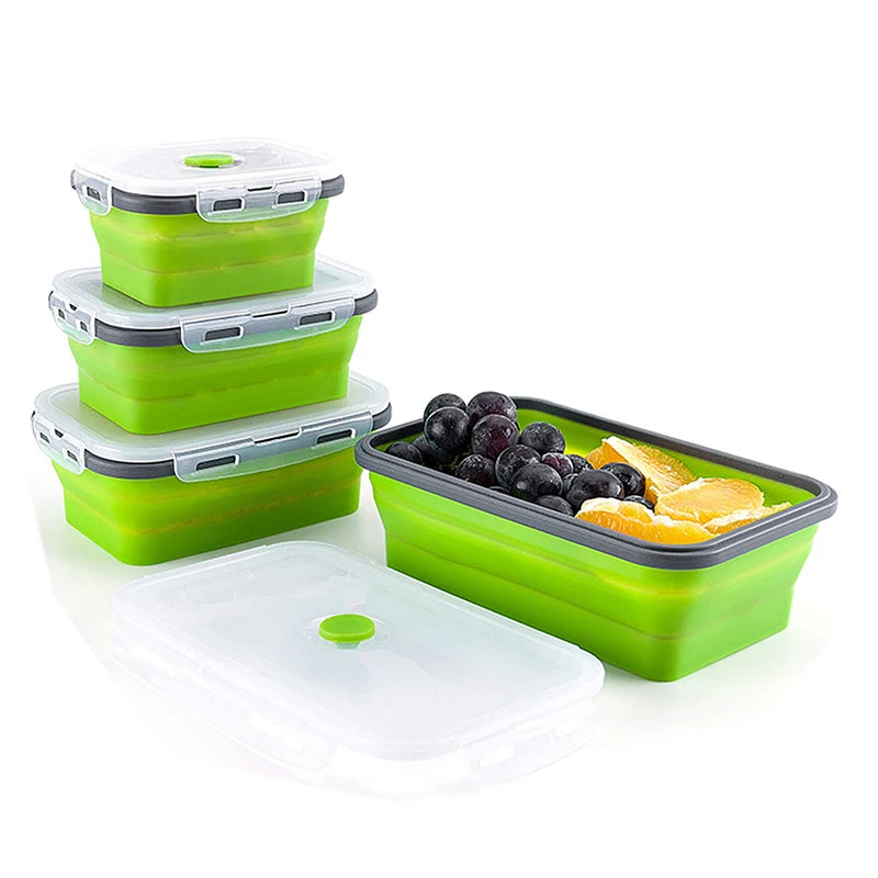 Collapsible Silicone Food Container Portable Bento Lunch Box Microware Home