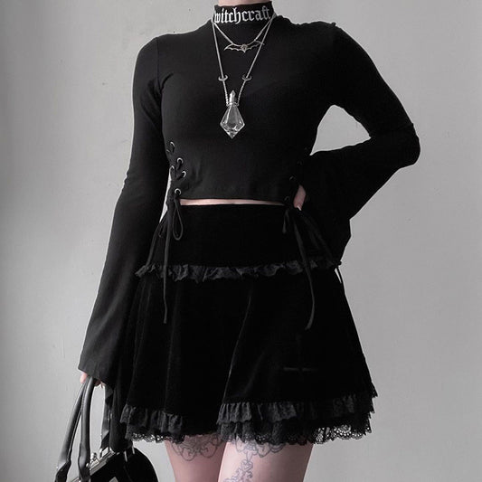 Goth Dark Grunge Gothic Velvet Skirts High Waist Skirt Black Sexy Vintage Skirts