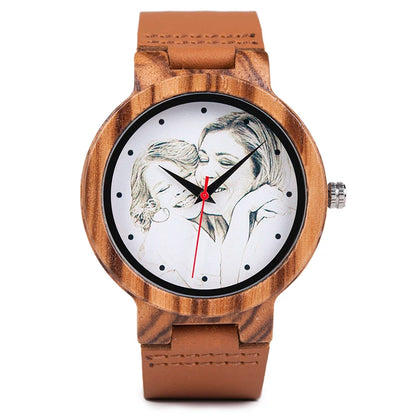 Personality Creative Design Customers Photos UV Printing Customize Wooden Watch