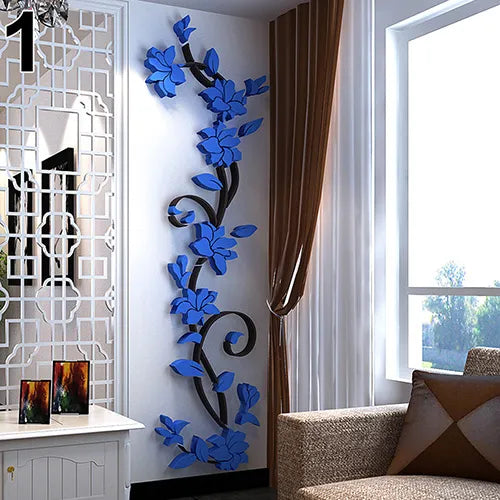 3D Flower Vine Wall Stickers Refrigerator Window Cupboard Home Decorations