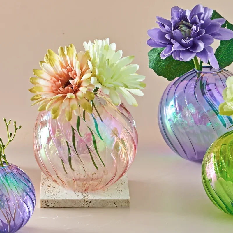 Iridescent Ball Vases Decoration Home Living Room Flower Pot for Interior Glass