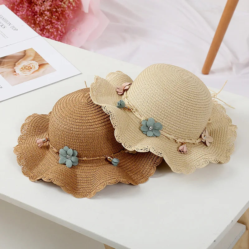 Summer Baby Flower Breathable Hat Straw Hat With Handbag Bags Kids Hat Girls