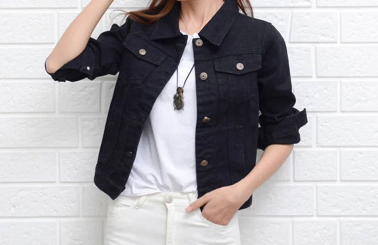 Jeans Jacket and Coats for Women Autumn Candy Color Casual Short Denim Jacket