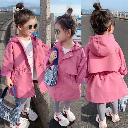 2024 Hot Selling Spring Autumn Girls Coat Long Style Waist Retractable Hoodies