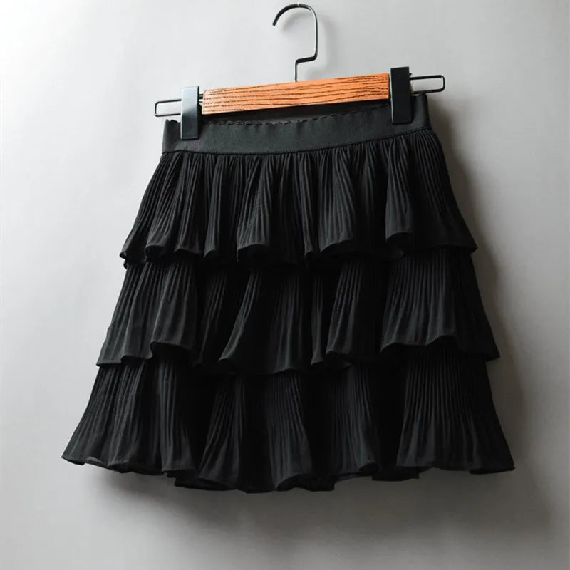 Summer Women Elasticity Waist Mini Skirt Casual Cake Skirts Pleated Skirts