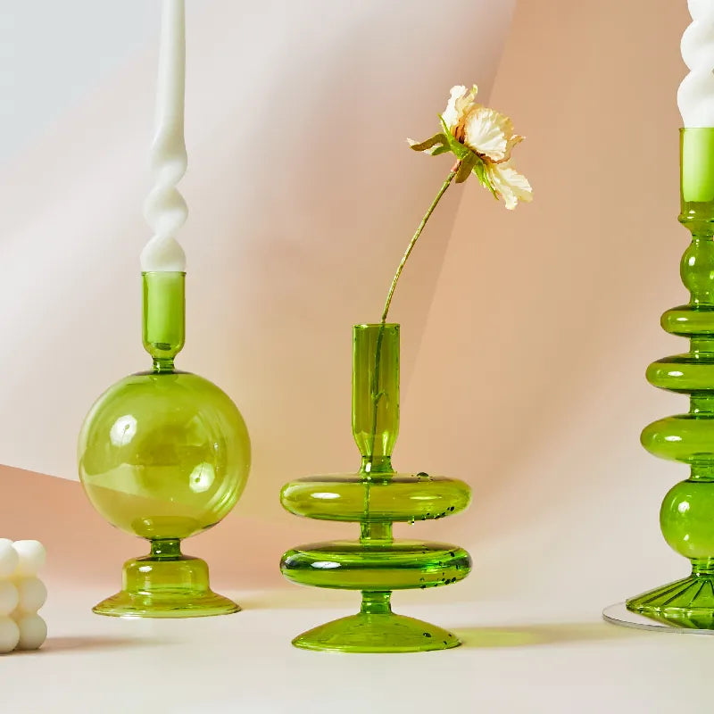 Lazzy House Candle Holders Decoration Wedding Nordic Green Glass Candlestick