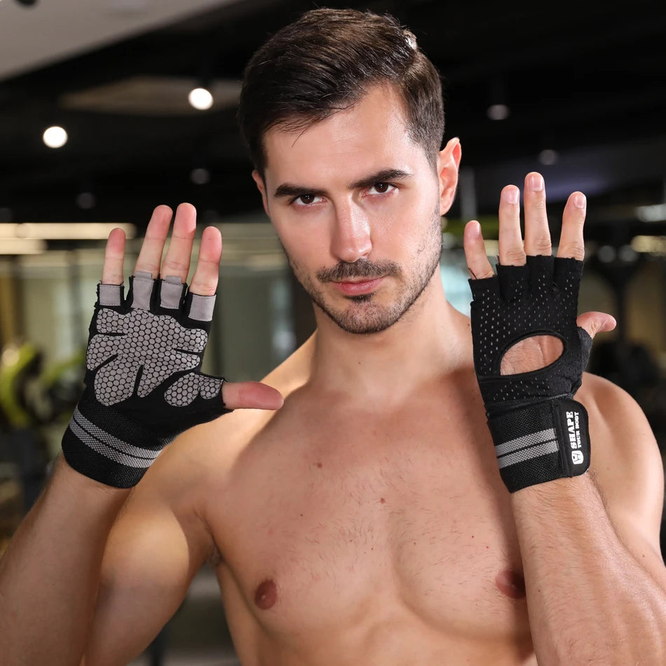 Half Finger Gym Fitness Gloves With Wrist Wrap Support for Crossfit Workout