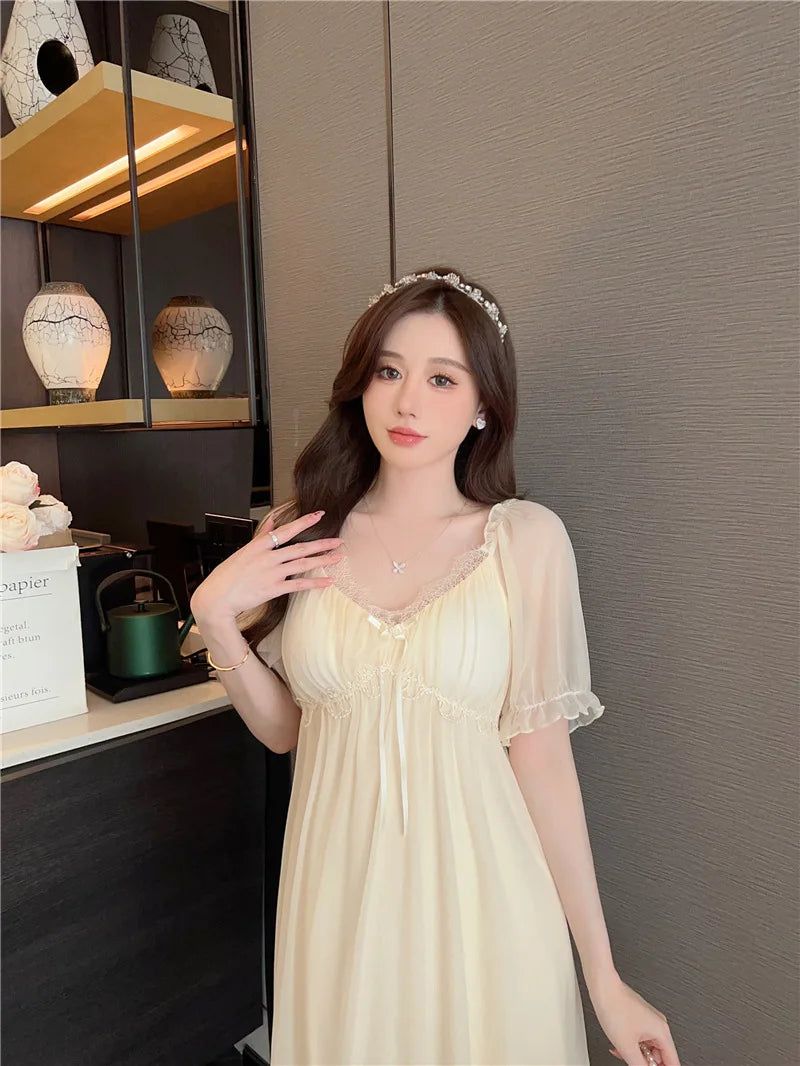 Sweet Mesh Night Dress Princess Sleepwear Nightwear Lace