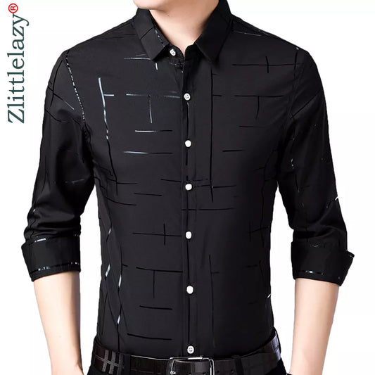 2022 Brand Casual Plaid Luxury Plus Size Long Sleeve Slim Fit Men Shirt