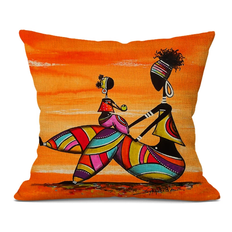 African Woman Cushion Cover Africa Life Abstract Painting Square Pillow