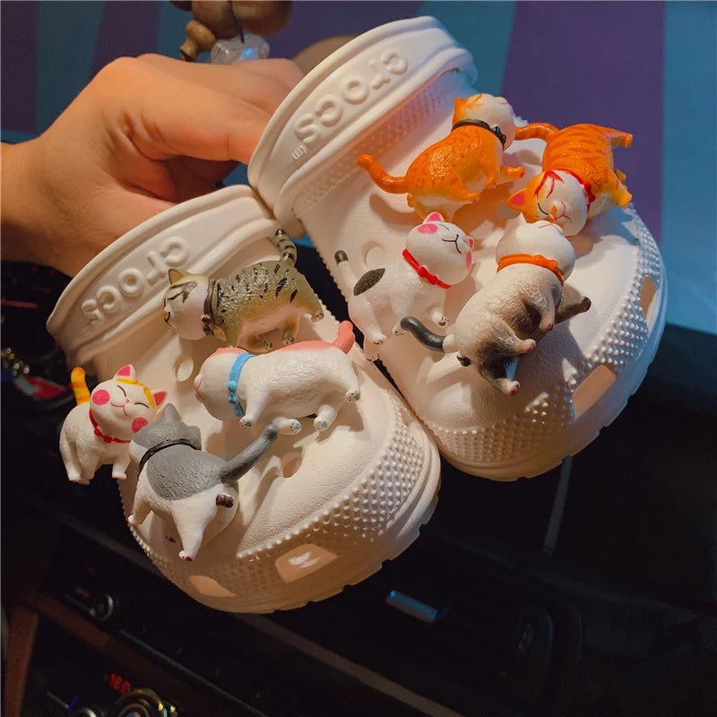 8pcs Cute 3D Cats Croc Charms Designer DIY Stereo Shoe Decoration Clogs